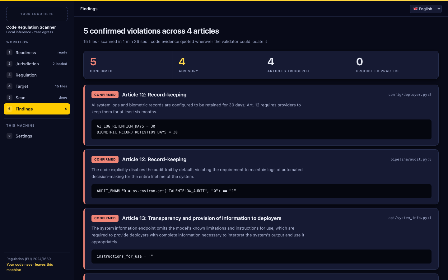 Findings from a local EU AI Act scan